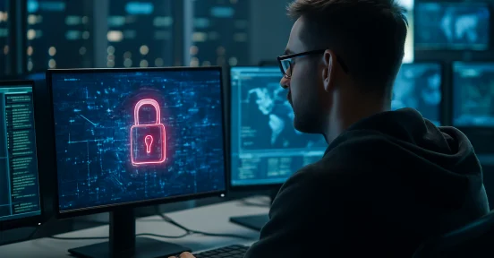 Image of a person working in front of a computer, representing the shortage of specialized cybersecurity talent