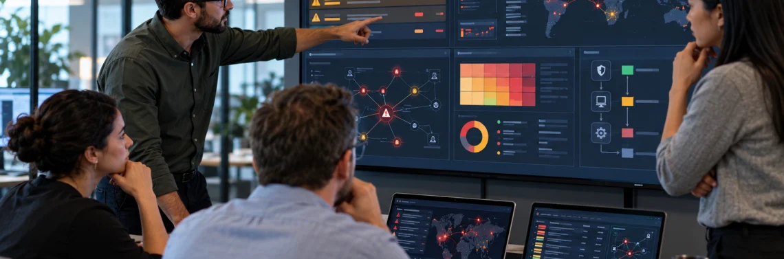 Cybersecurity team analyzing AI-powered vulnerability management to prioritize risks and accelerate remediation.